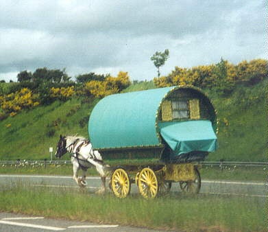 Traveler carvan on A66 near Appleby in Westmoorland, Cumbria.