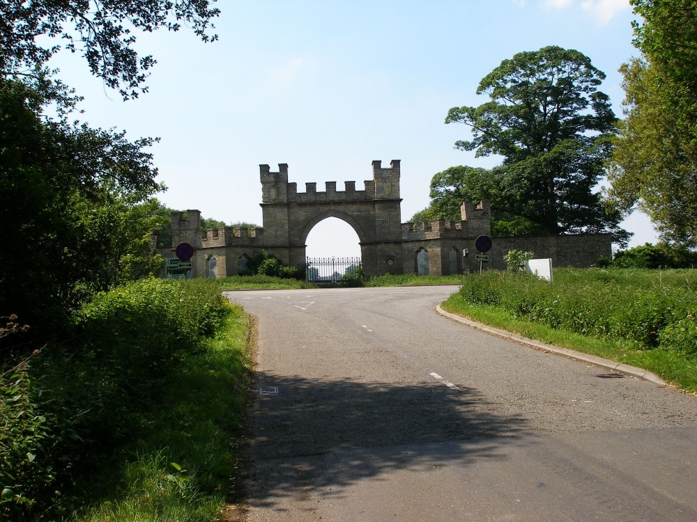 Fillingham, Lincolnshire. View from Owmby Cliff Road. The Gateway to Fillingham Castle