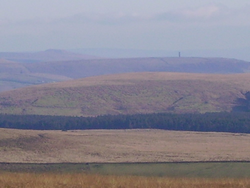 Top of Winter hill. Full zoom on Peel Tower.