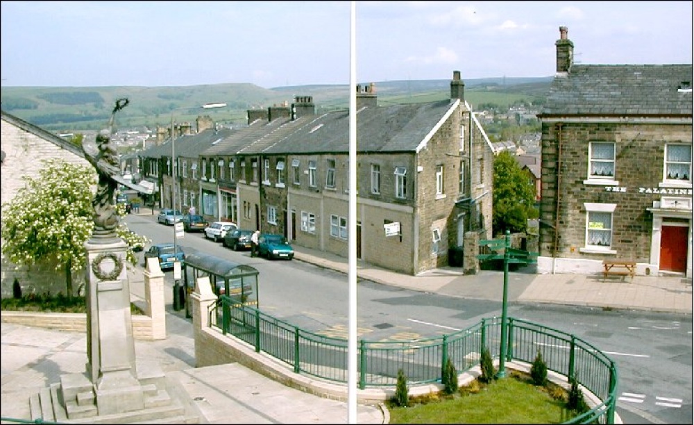A view of the main shopping street in Hadfield in Derbyshire.