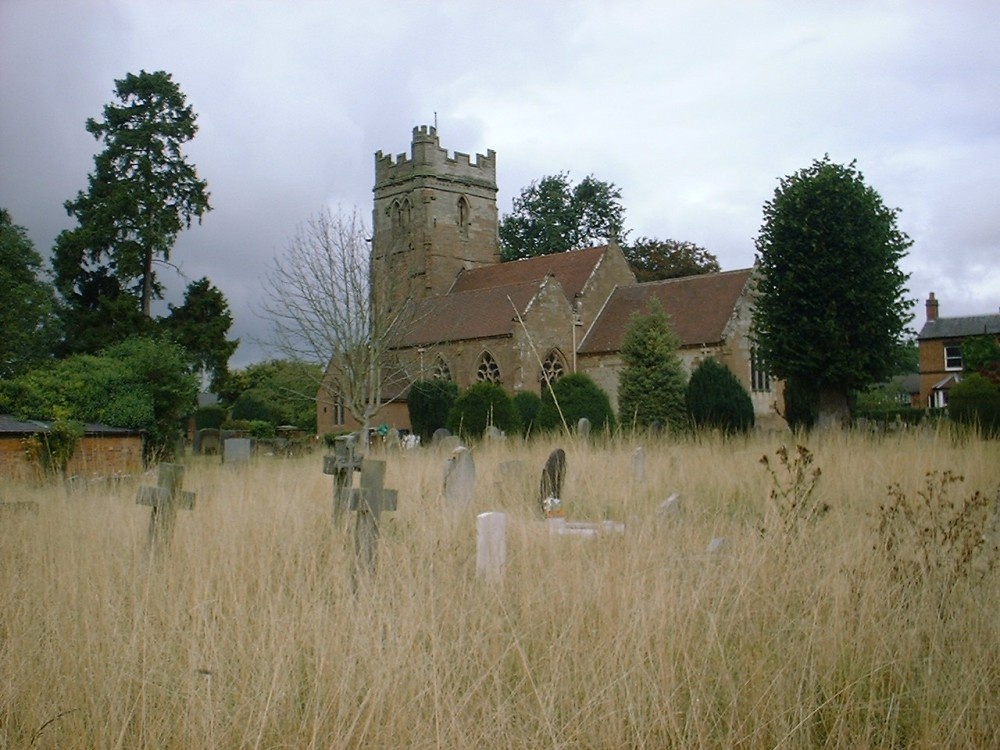 St. Peters Parish Church in Dunchurch Village from the surrounding cemetery looking southwest.