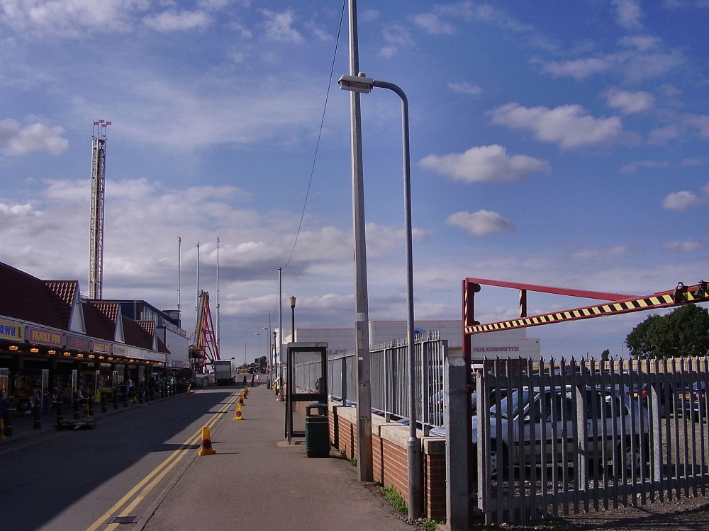 road from the beach leading to Fantasy Island, Ingoldmells, Lincolnshire.