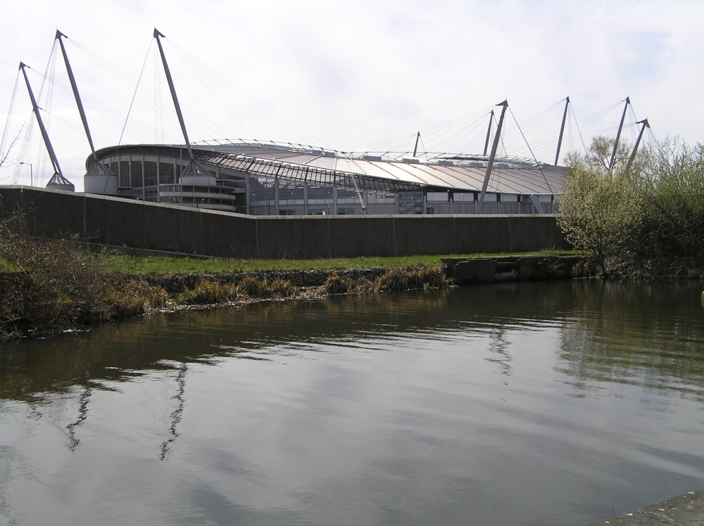 City of Manchester Stadium, viewed from the Ashton Canal.