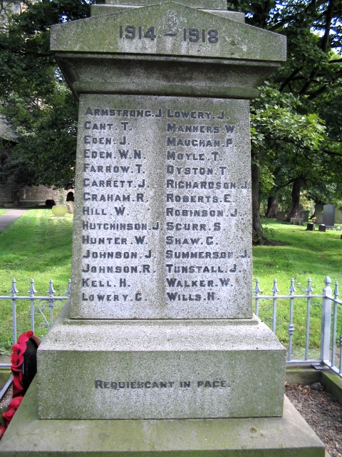 War Memorial at St John the evangelist church. Kirk Merrington, County Durham