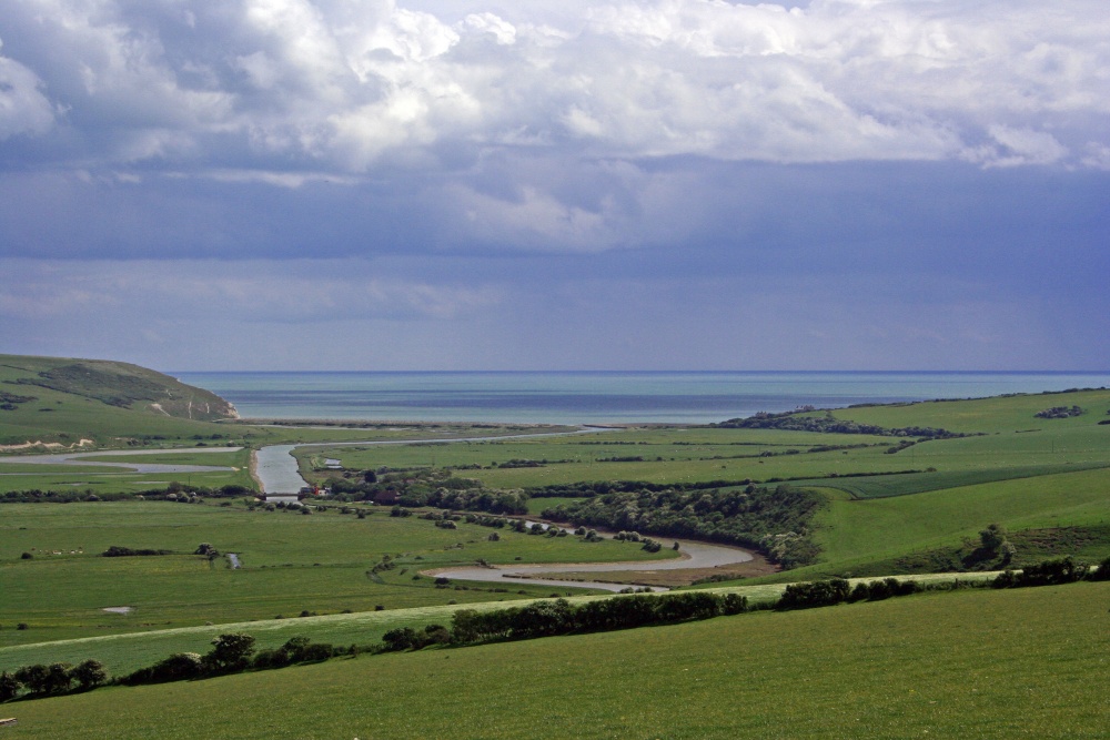 River Cuckmere winding towards Cuckmere Haven, East Sussex.