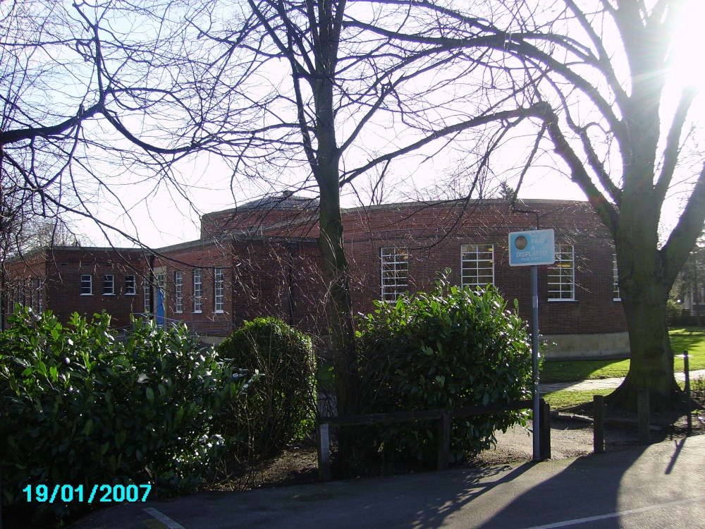 This is the front view of Worksop Library it is an unusual design.