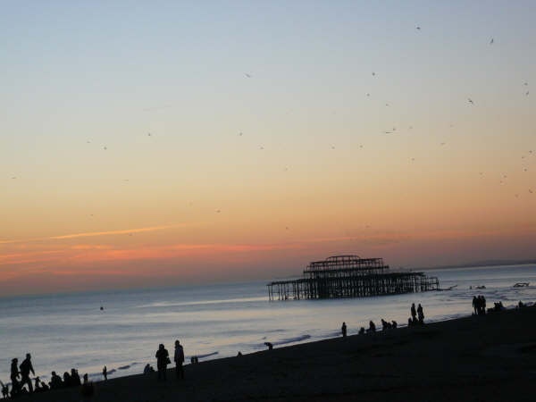 Brighton beach on a winter sunset