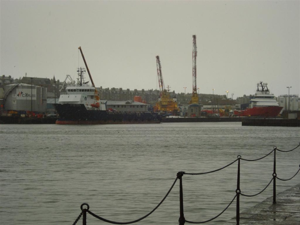 Aberdeen's busy harbour pictured in winter.