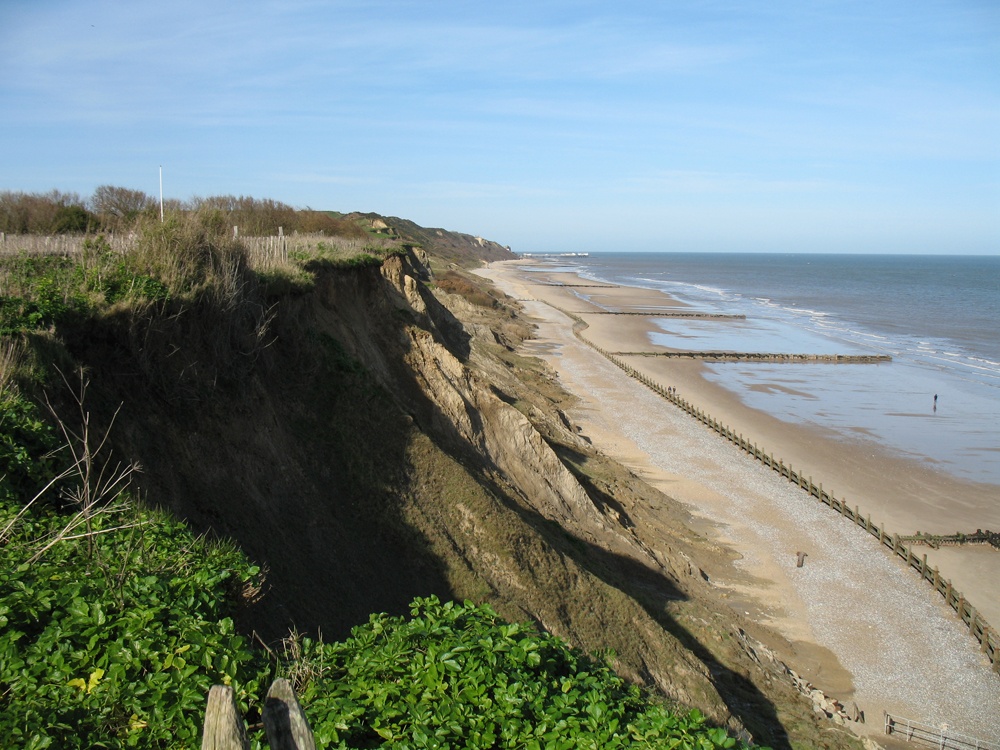 Clifftop view looking towards Cromer from Overstrand, Norfolk