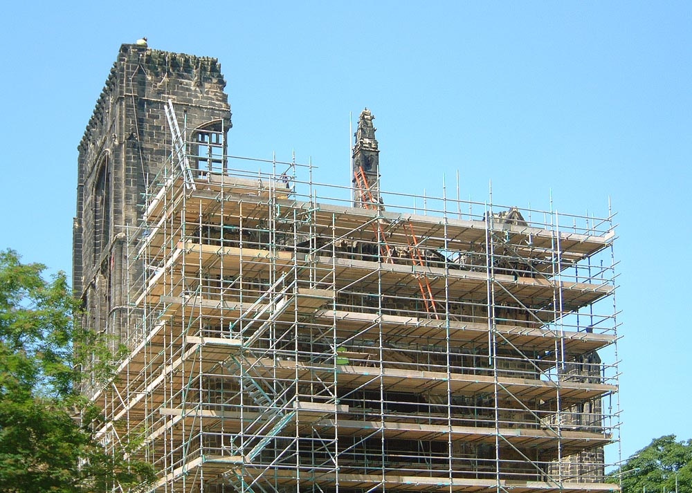 Kirkstall Abbey during restoration work 2005. Leeds, West Yorkshire. photo by Rob Mclean