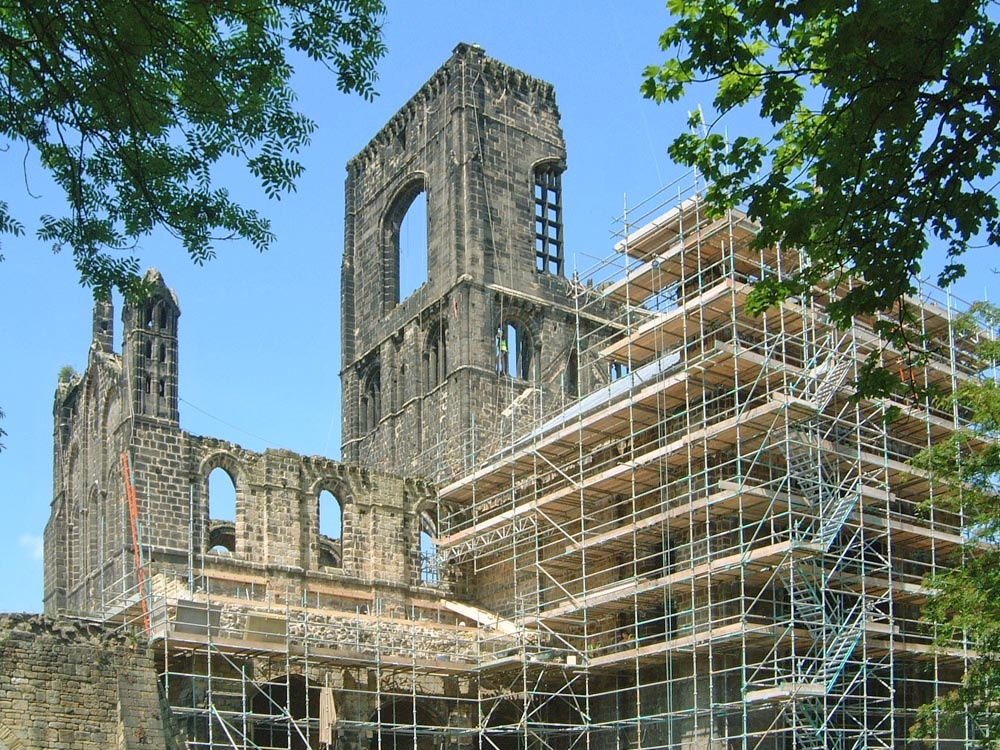 Kirkstall Abbey during restoration work 2005. Leeds, West Yorkshire. photo by Rob Mclean
