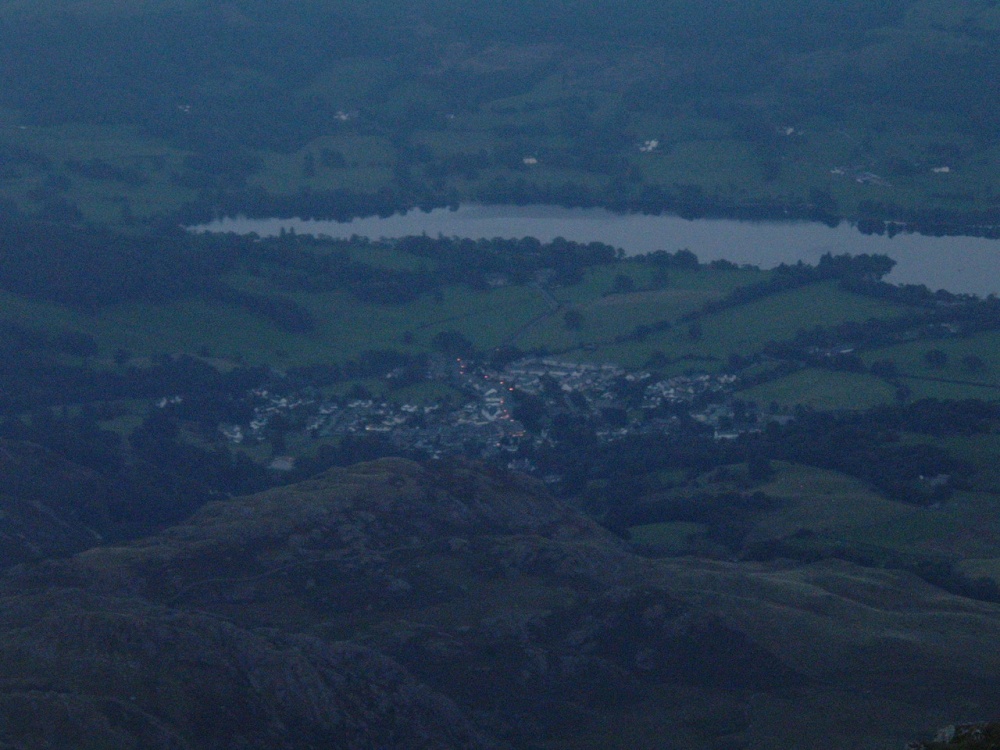 View of Coniston at dusk taken from the old man, Cumbria