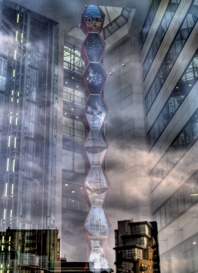 The Sculpture Bridgewater Place, Leeds, taken through the glass