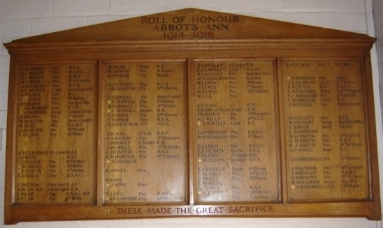 WW1 Roll of Honour in the Village Hall, Abbotts Ann, Hampshire