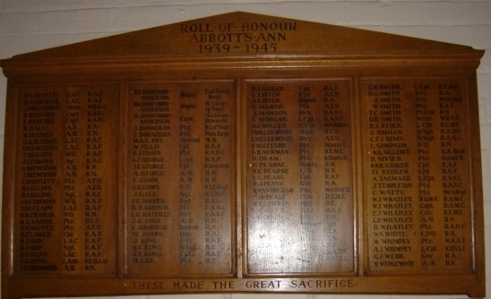 WW11 Roll of Honour in the Village Hall, Abbotts Ann, Hampshire