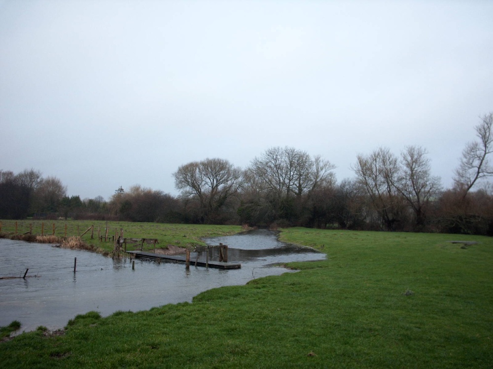 Photograph of The river Wyley in flood, Great Wishford, Wiltshire