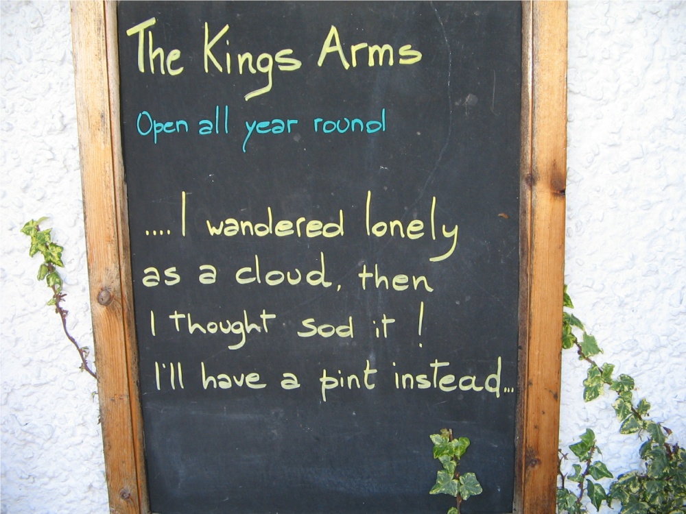 Sign outside pub, Hawkshead, Cumbria.