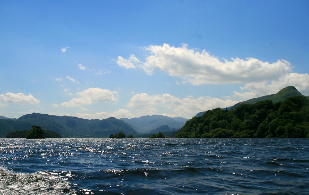 Looking south along Derwentwater from pleasure boat.