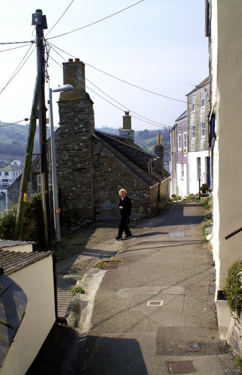 Looking down the hill road.