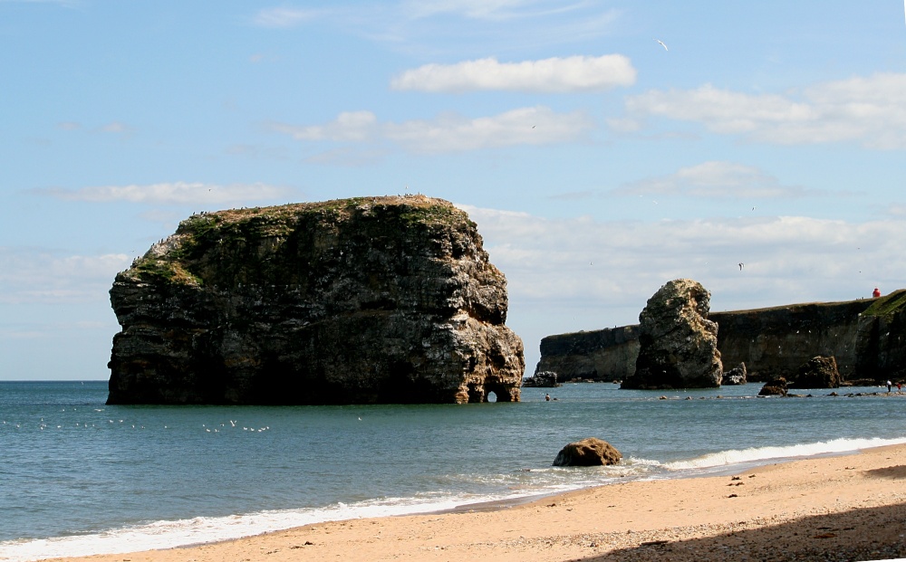 The rocks and beach, Marsden Bay.