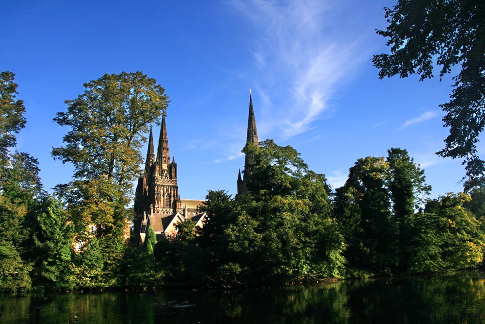 Lichfield Cathedral from Minster Pool