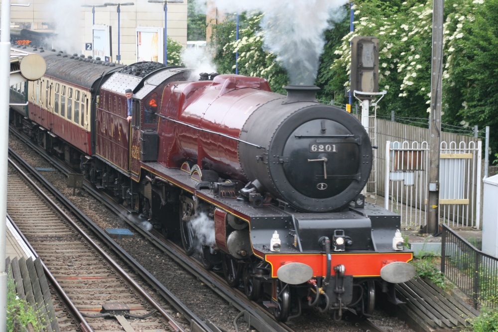 Photograph of Princess Elizabeth 6201 passing through Feltham Station