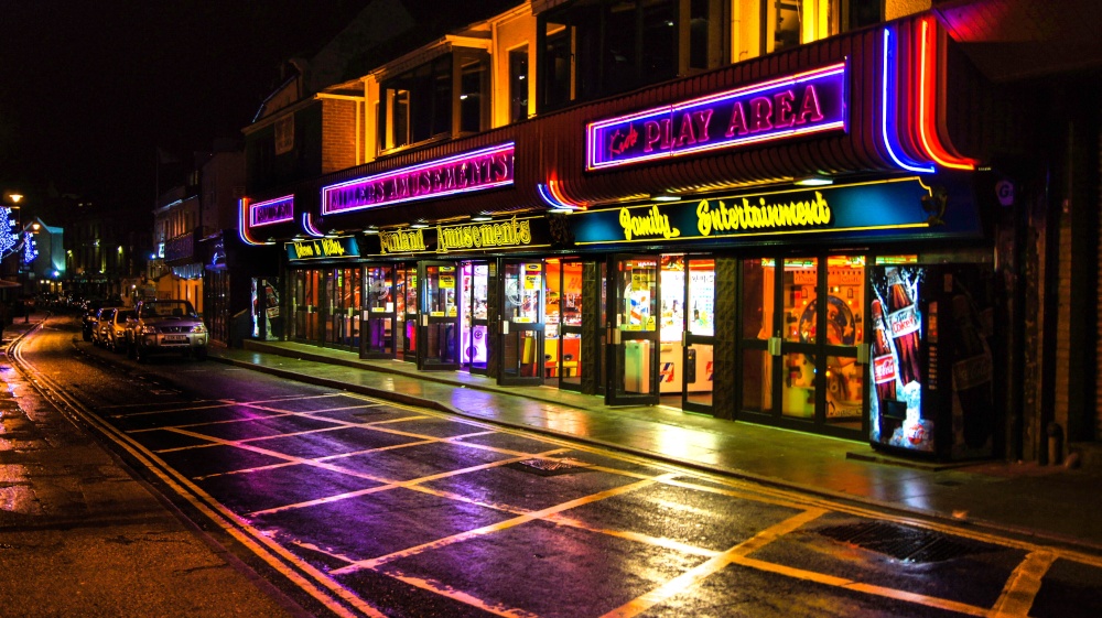Whitby Arcade at night