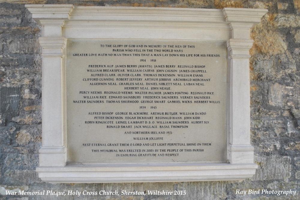 War Memorial Plaque, Lychgate, Holy Cross Church, Sherston, Wiltshire 2015