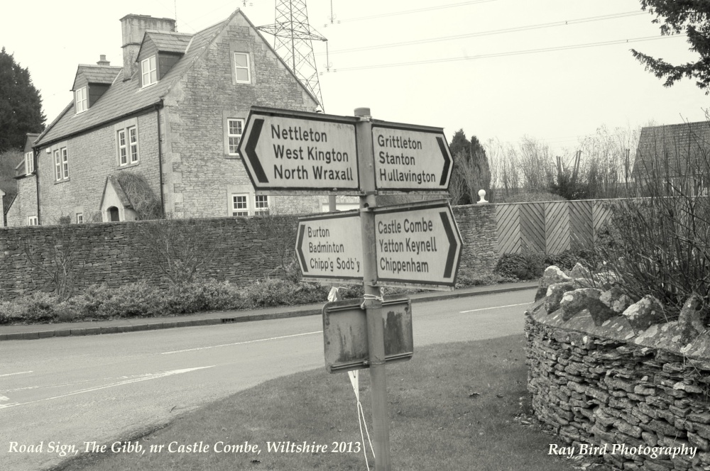 Signpost on B4039, The Gibb, nr Castle Combe, Wiltshire 2013