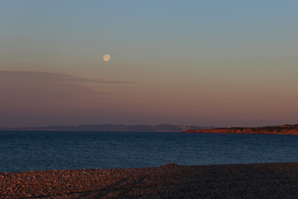 Sunrise and Moonset over Budleigh Salterton