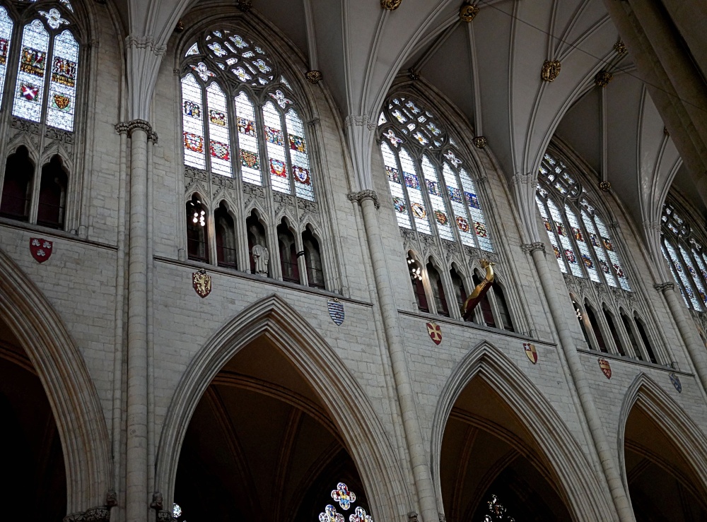 Stained glass windows, in the Nave of York Minster, York