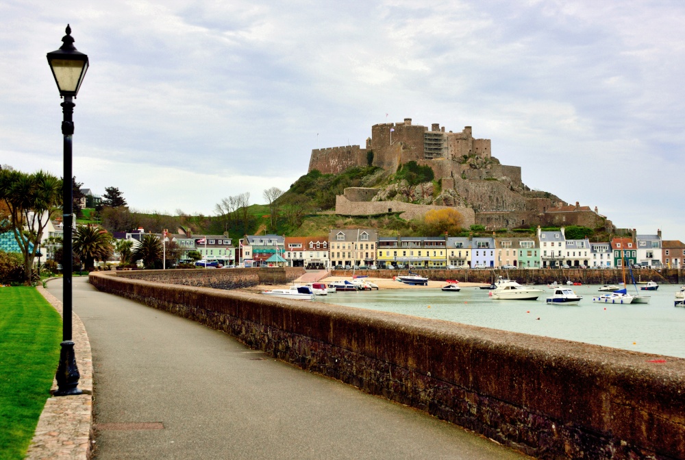 Photograph of On Jersey's East Coast is Mont Orgueil Castle, Viewed Here from the Gorey Coast Road