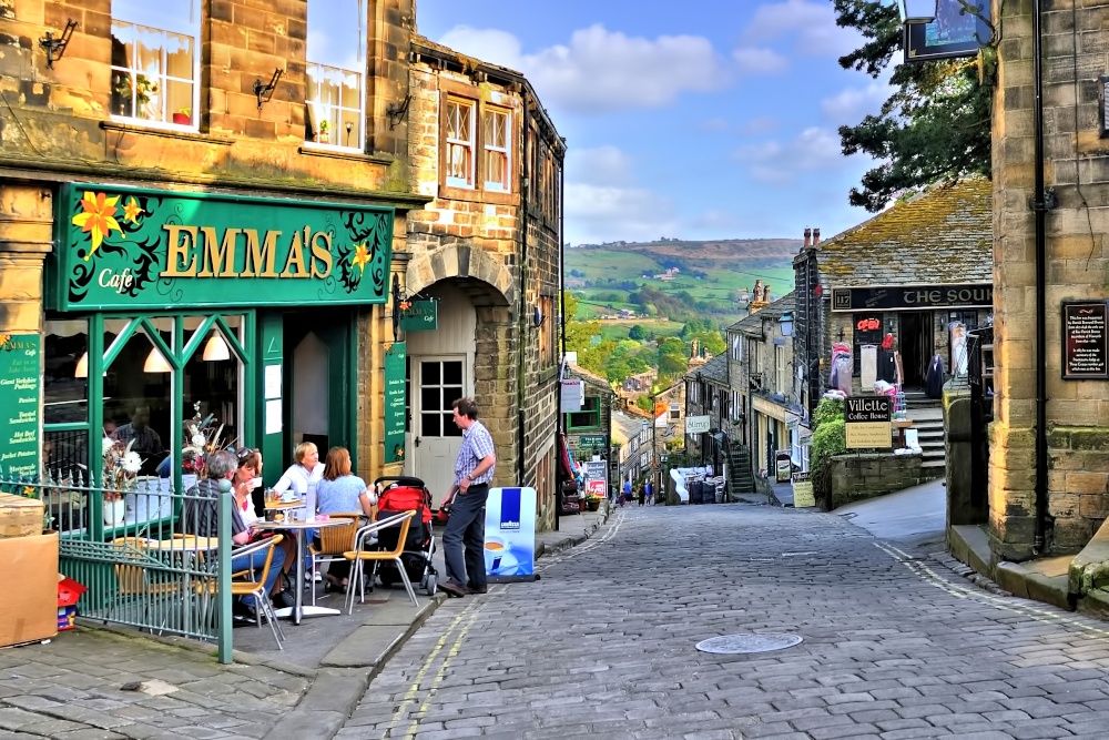 Emma's Café & View Down West Lane, Haworth