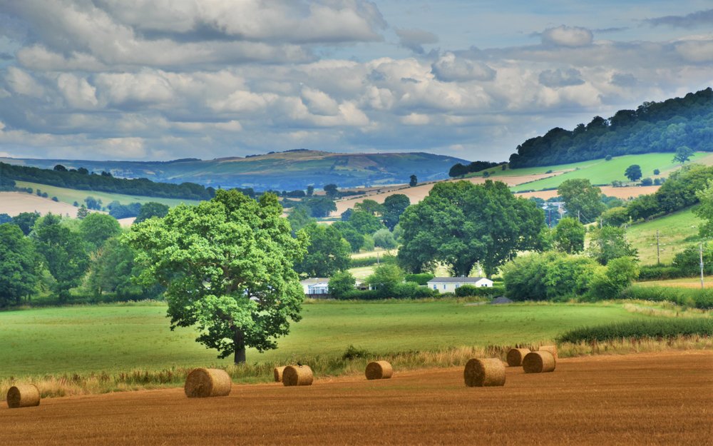 Photo of Hay Bales at Long Meadow end South Shropshire with Brown Clee in the distance.