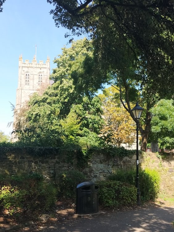 Priory church in Christchurch and Victorian lamp