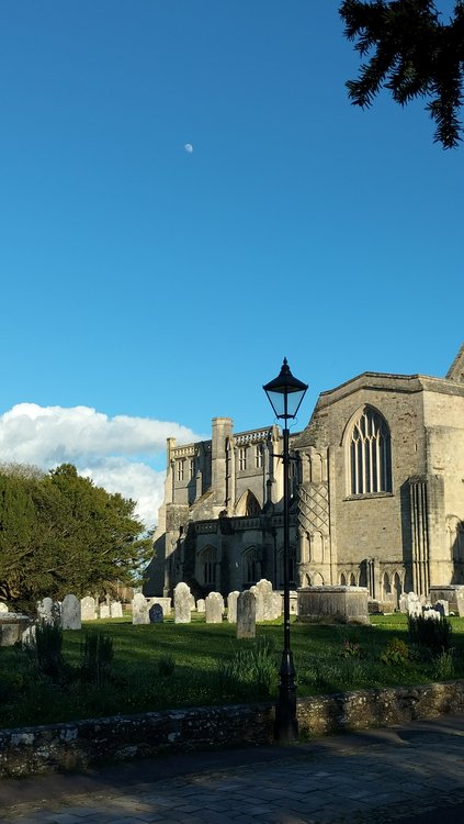 Evening sun on Priory church in Christchurch