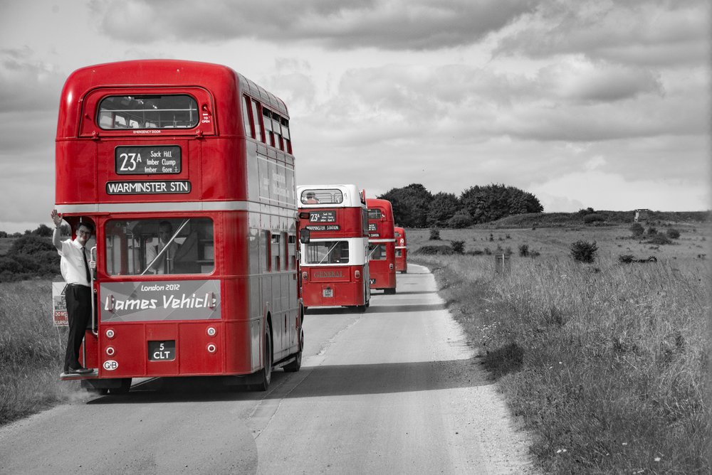 Imber Buses crossing Salisbury Plain